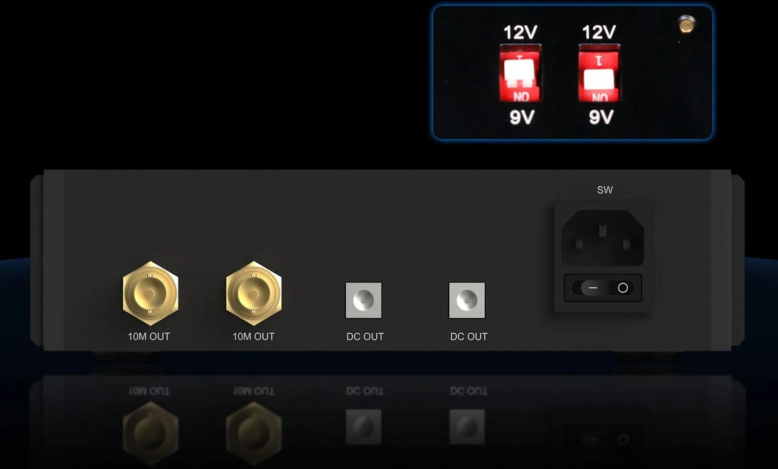 Tramite dip switch è possibile cambiare la tensione di uscita tra 9V e 12V indipendentemente per le due uscite