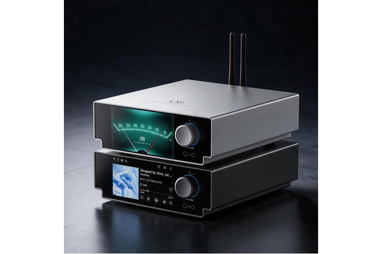 Shanling SM50 in finitura Silver visto dal retro e di lato